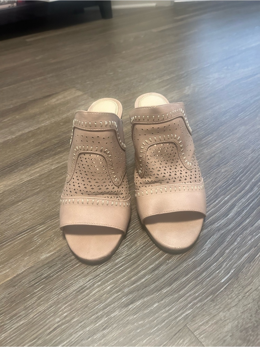 Altar'd State Blush Laser-Cut Open-Toe Mule Heels